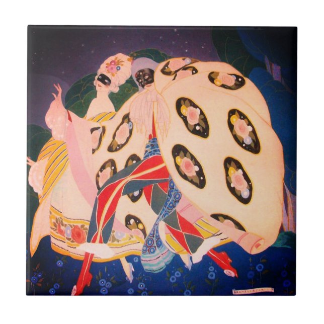 NOCTURNE MIT MASKEN / Venezianische MASKERN Fliese (Vorderseite)