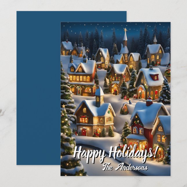 Noël 1 Village, Joyeuses fêtes, Carte de Noël (Devant / Derrière)