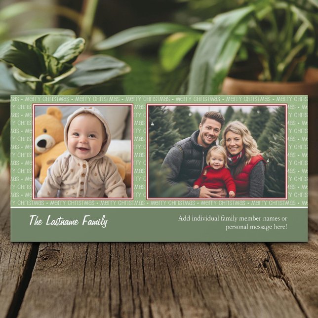 Noël 2 photo rouge et vert - Carte de vacances (Custom Holiday Photo Card)