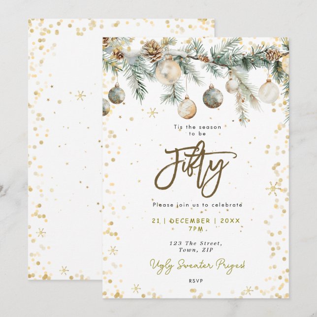 Noël 50 fête baubles pin invitation (Devant / Derrière)