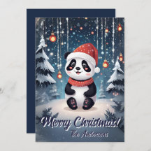 Noël 6 panda, Joyeuses fêtes, carte de Noël