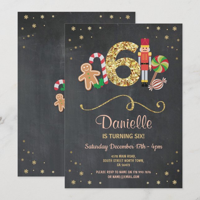 Noël 6e anniversaire Jours fériés 6e Invitation (Devant / Derrière)