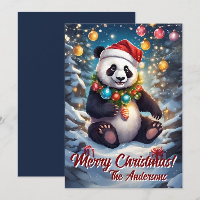 Noël 8 panda, Joyeuses fêtes, carte de Noël (Devant / Derrière)