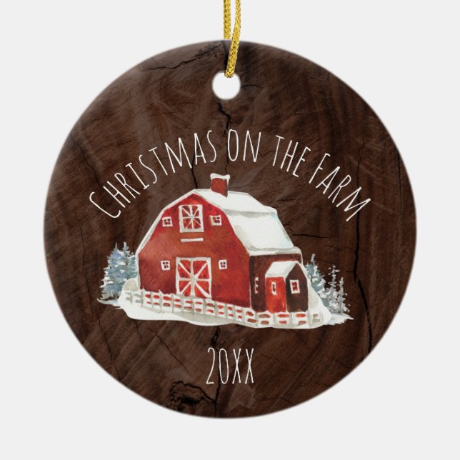 Noël à la ferme en céramique ornement (Devant)