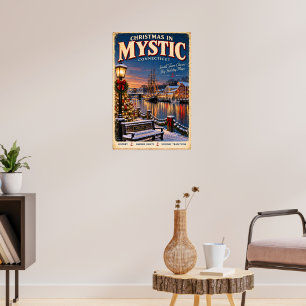 Noël à Mystic Connecticut Affiche de voyage vintag