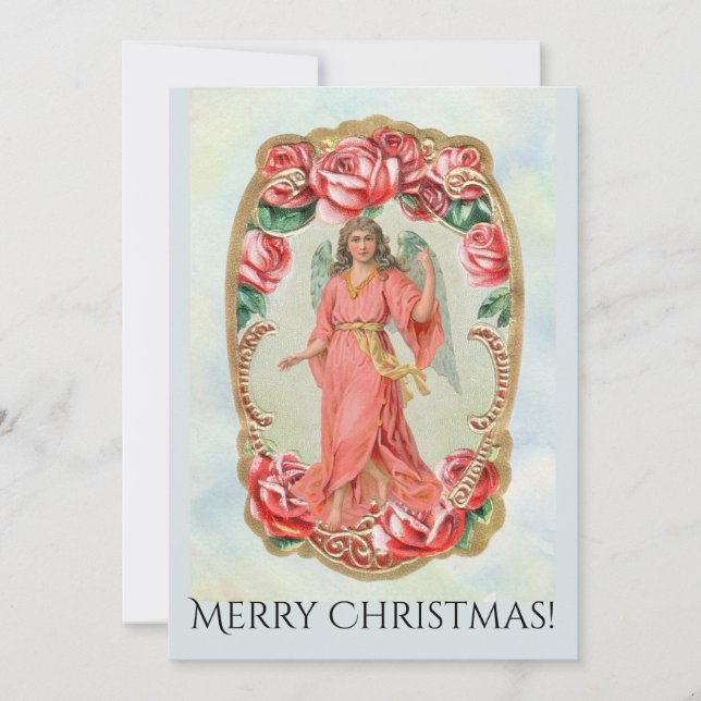 Noël Ange victorien Rose encadré Invitation (Devant)