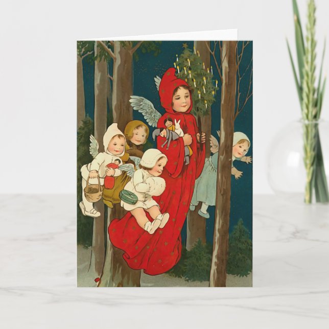 Noël Anges Vintage Carte de Noël (Devant)