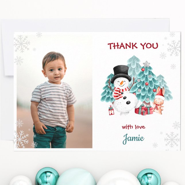Noël Anniversaire Modèle photo Carte de remercieme (Christmas Birthday Photo Template Thank You Card)