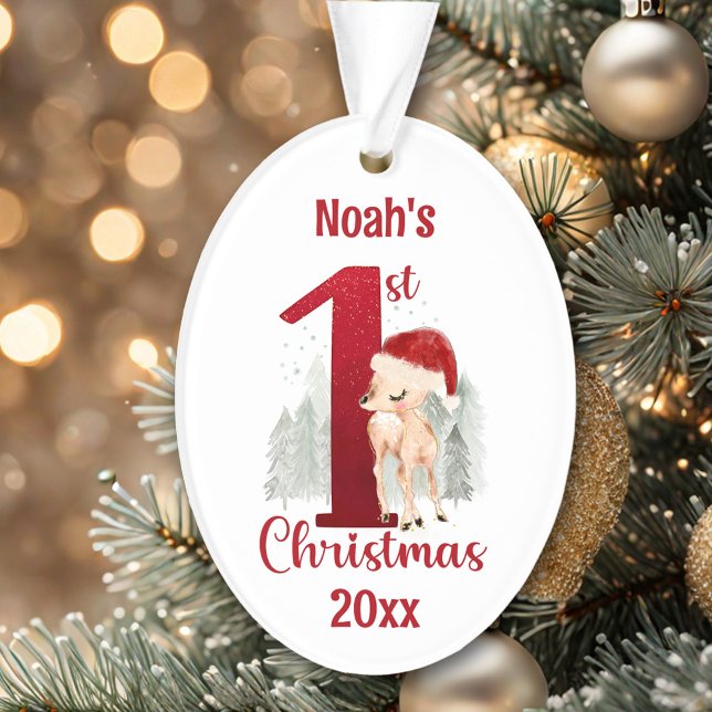 Noël au Père Noël (Cute Deer Santa Hat First Christmas Ornament)