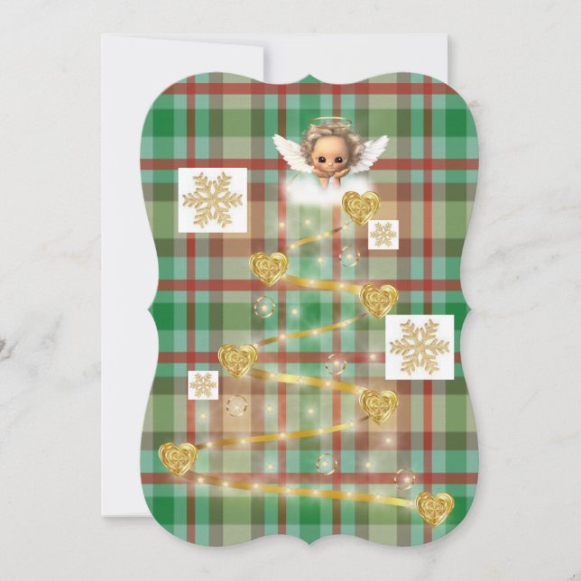 Noël Baby Angel Gold Plaid Carte de voeux plat (Devant)
