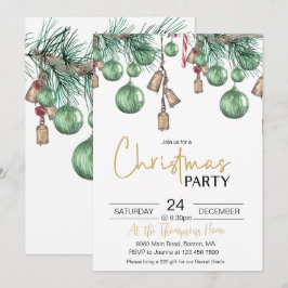 Noël Baubles Dîner Fête Invitation