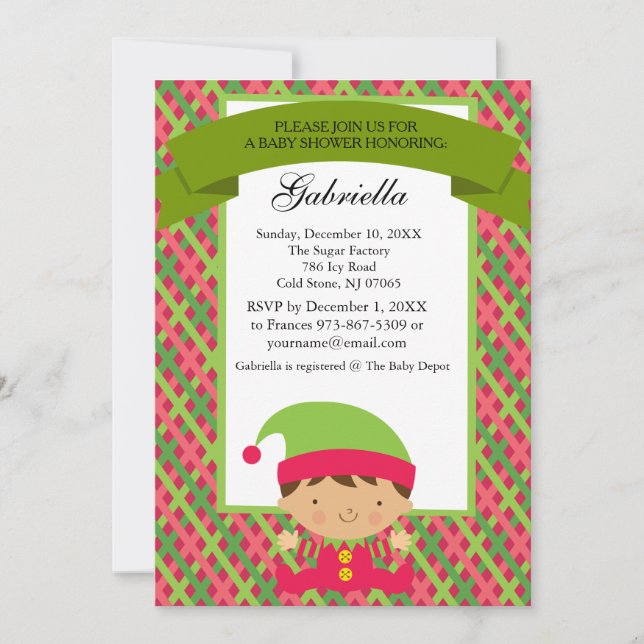 Noël bébé garçon elf - Invitation Baby shower (Devant)