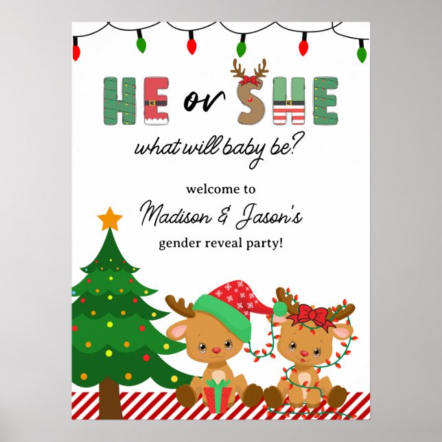 Noël Bébé Reindeer Genre Reveal Affiche de bienven (Devant)