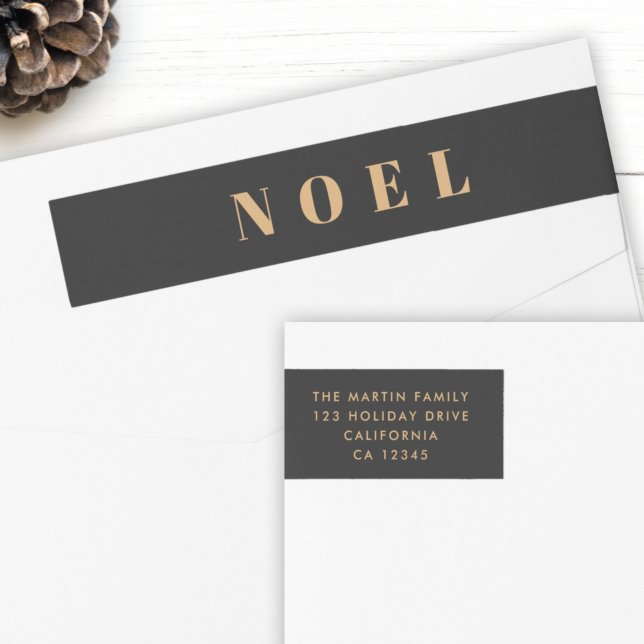 Noel Black and Gold | Christmas Return Address (Luxe gold and black Noel return address wrap labels by Guava for your modern holiday mail ✨)