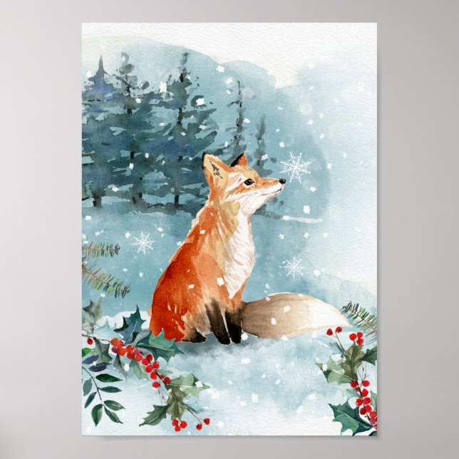 Noël, bois d'hiver, affiche renard (Devant)