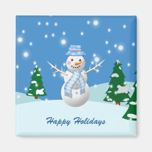 Noël bonhomme de neige et arbres Magnet