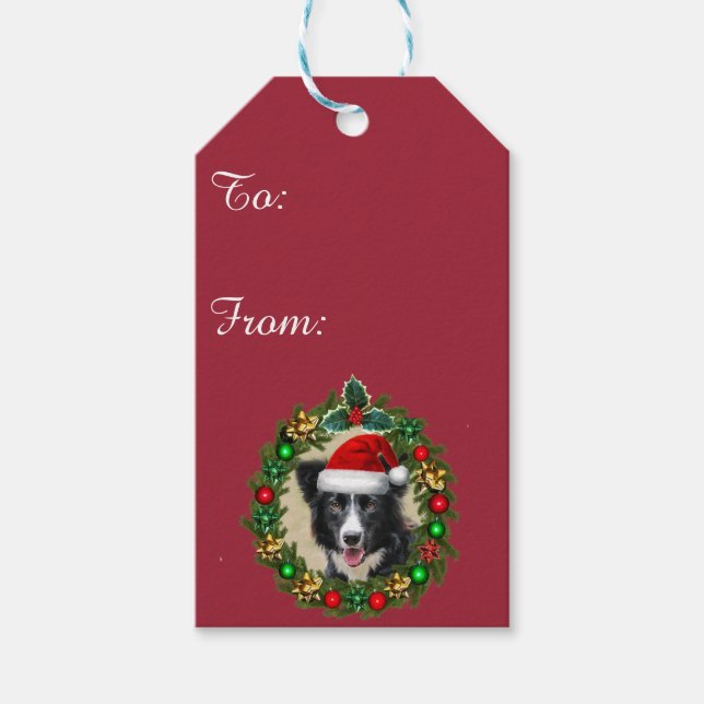 Noël Bordure Collie chien étiquettes cadeaux (Devant)