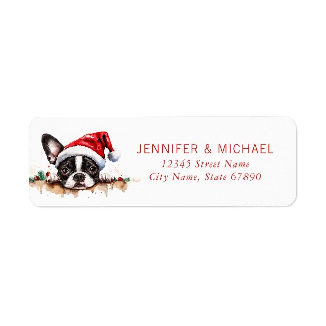 Noël Boston Terrier Adresse de retour Étiquettes (Devant)