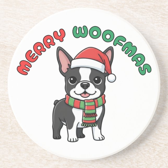 Noël Boston Terrier Dessous de verre : Joyeux Woof (Devant)
