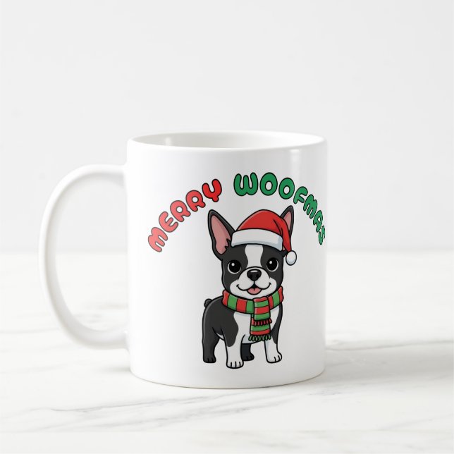 Noël Boston Terrier Mug : Joyeux Woofmas (Gauche)