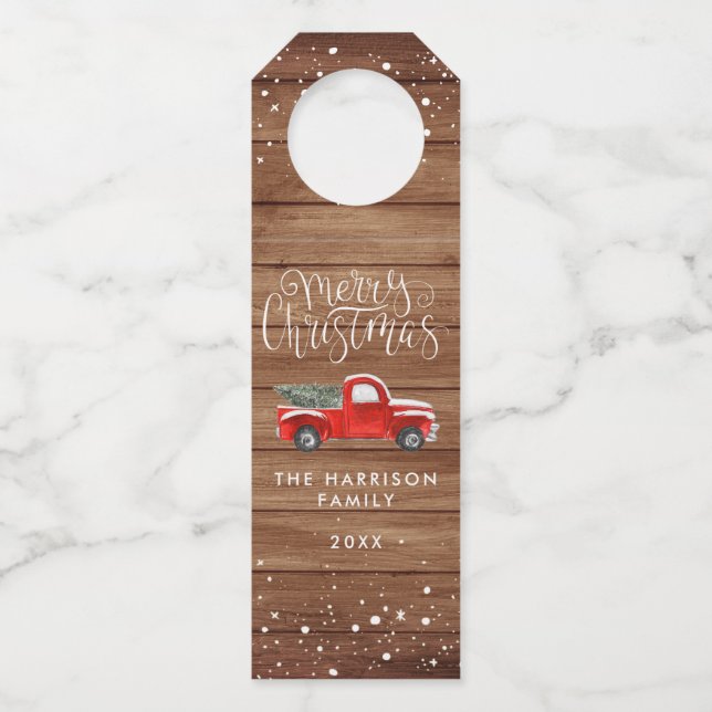 Noël camionnette rouge vintage | Étiquette bouteil (Devant)