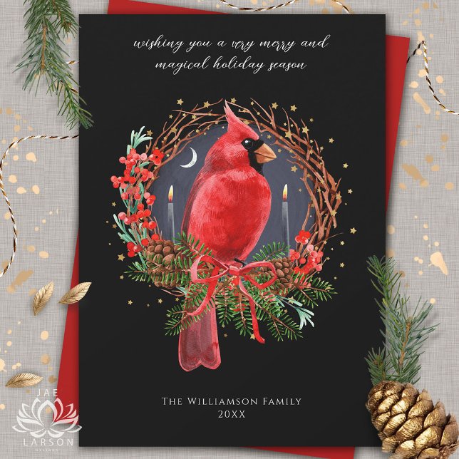 Noël Cardinal Rouge Yule Solstice Carte de vacance (Créateur téléchargé)
