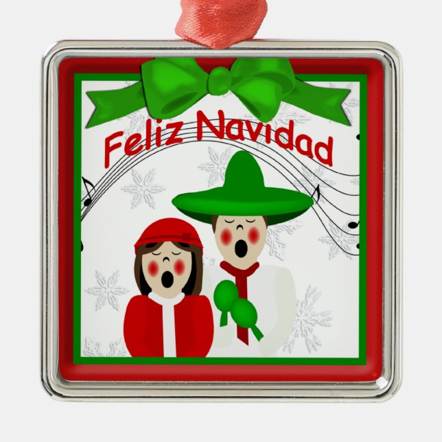 Noël Carolers mexicains Couple Premium Ornement (Devant)