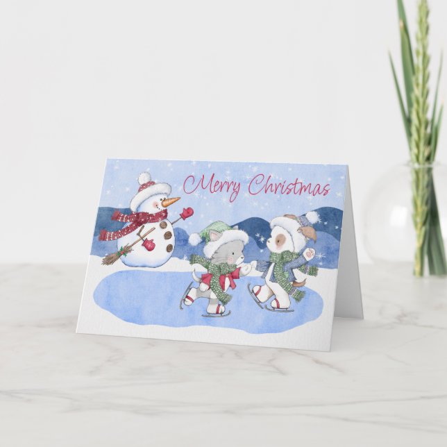 Noël Chat Chien Chat Snowman Carte de Noël (Devant)