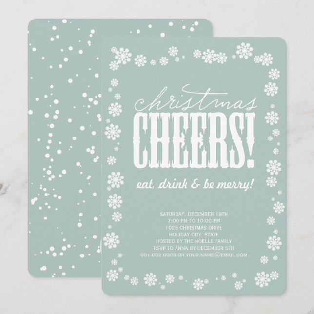 Noël Cheers Snowflakes Fête Invitation (Devant / Derrière)