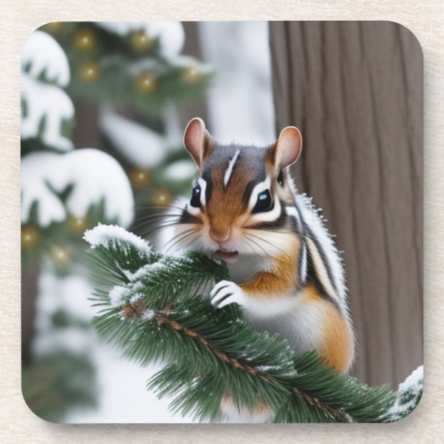 Noël Chipmunk Dessous de verre en plastique (Devant)