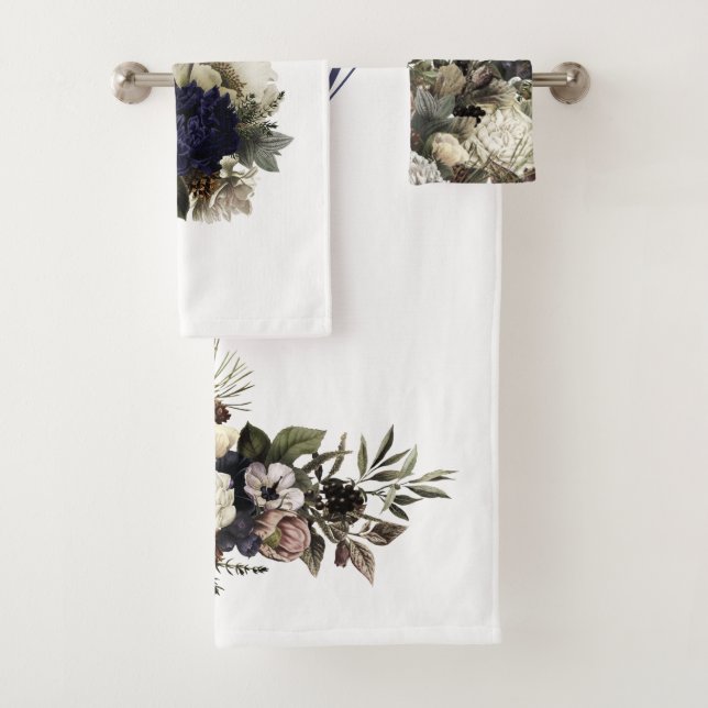 Noël Conifer Marine Crème Vert Floral Monogramme (En situation)