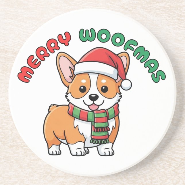 Noël Corgi Dessous de verre : Joyeux Woofmas (Devant)