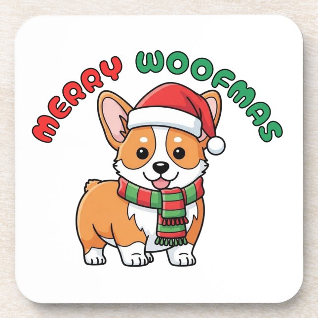 Noël Corgi Dessous de verre : Joyeux Woofmas (Devant)