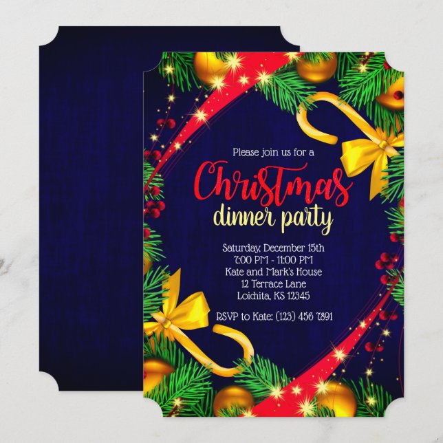 Noël Couleurs Diner Party Billetterie Invitation (Devant / Derrière)
