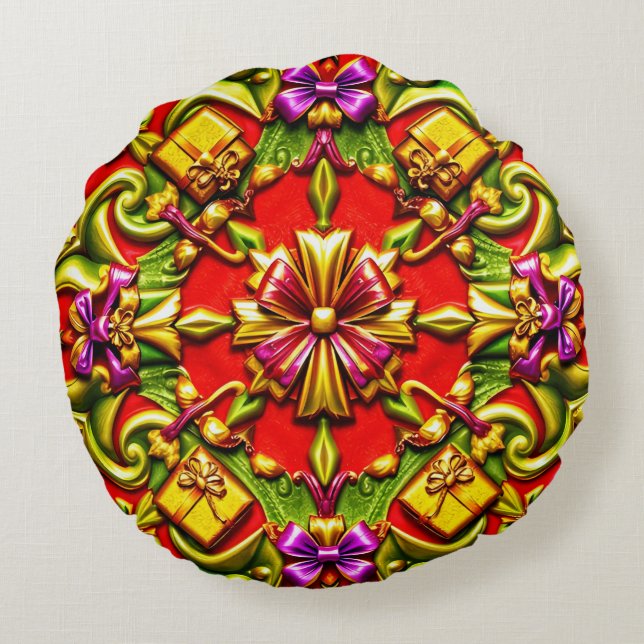 NOËL ~ Coussin rond ~ or vert rouge (Dos)