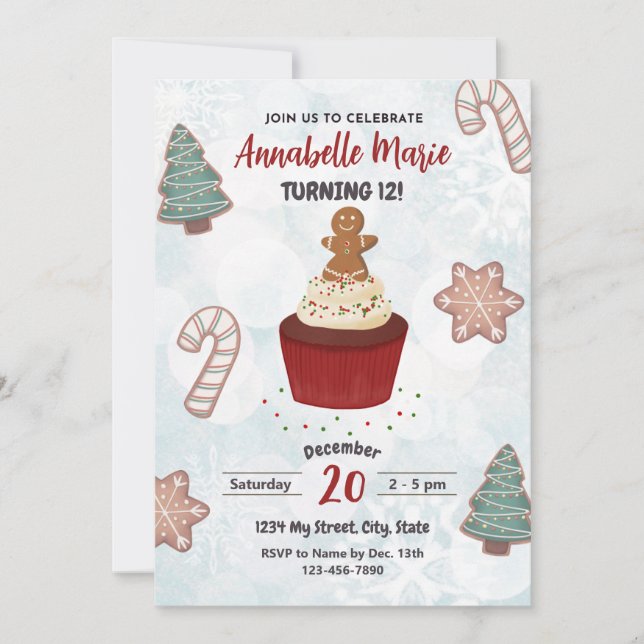 Noël Cupcake Invitation Anniversaire (Devant)