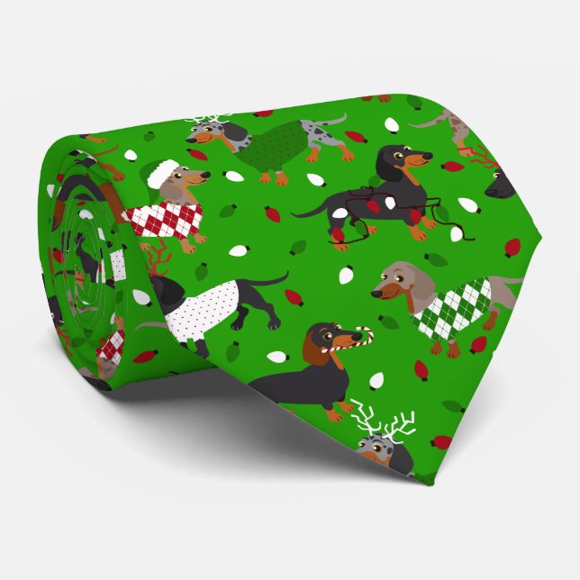 Noël Dachshund Tous les manteaux Cravate (Roulé)