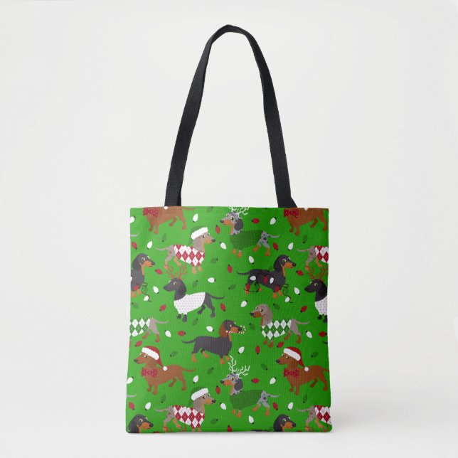 Noël Dachshund Tous les manteaux Sac fourre-tout (Devant)