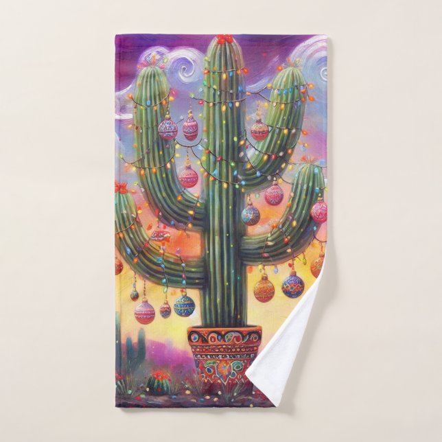 Noël dans le désert Sud-Ouest Saguaro Cactus (Serviette à main)