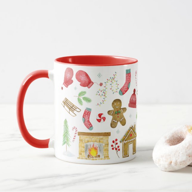 Noël dans une tasse avec des illustrations de Noël (Avec donut)