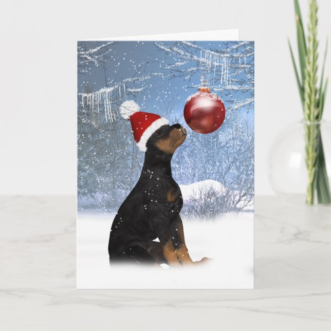 Noël de chiot de rottweiler - carte de vacances (Devant)