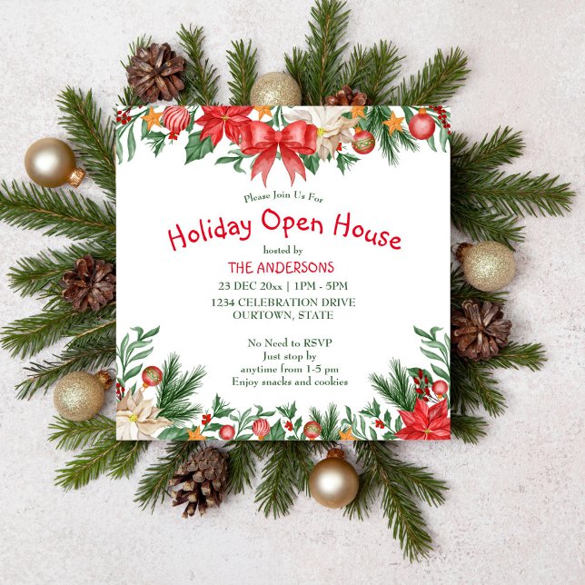 Noël décoration vacances maison ouverte invitation (Holiday open house Christmas party editable template invitation digital download)