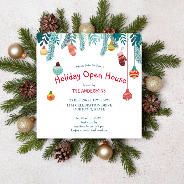 Noël décoration vacances maison ouverte invitation (Holiday open house Christmas party editable template invitation digital download)
