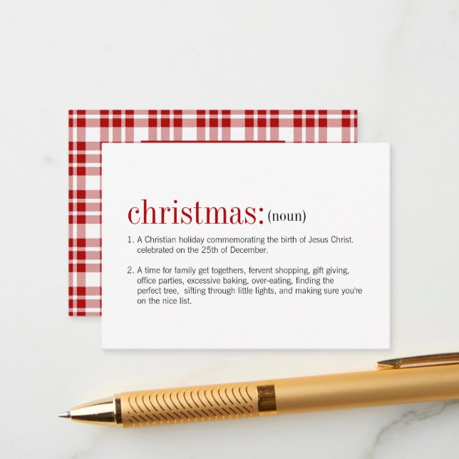 Noël Définition Vacances Mini Cartes de fin de ann (Devant/Arrière en situation)