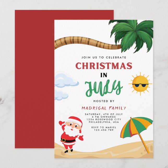 Noël d'été moderne en juillet Fête Invitation (Devant / Derrière)