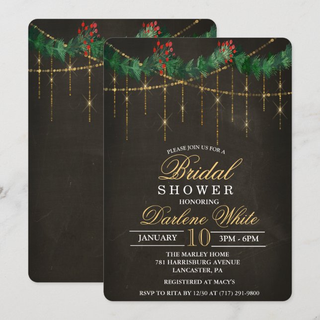 Noël d'hiver Invitation de la nuptiale douche (Devant / Derrière)