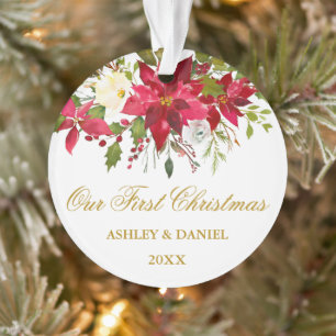 Noël d'or floral de poinsettia d'aquarelle premie
