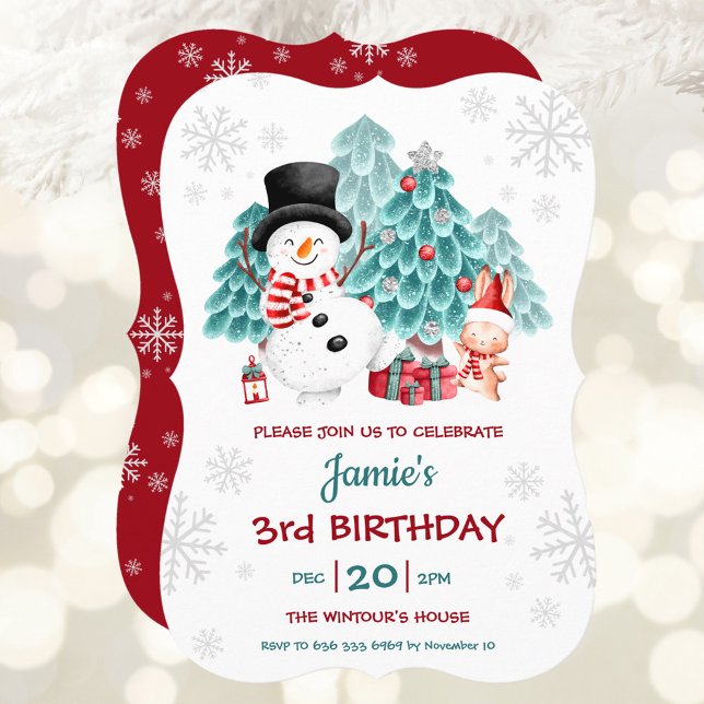 Noël du bonhomme de neige mignon Invitation de fêt (Cute Snowman Christmas Birthday Party Invitation)
