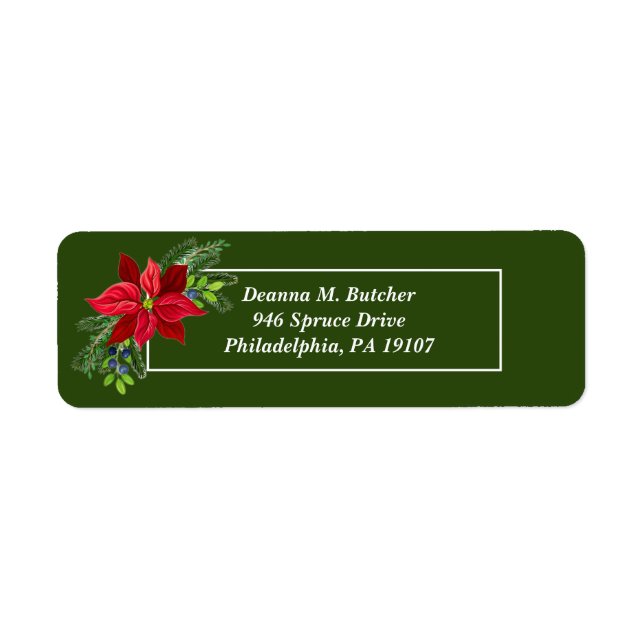 Noël, Elegant Étiquette de adresse Poinsettia (Devant)
