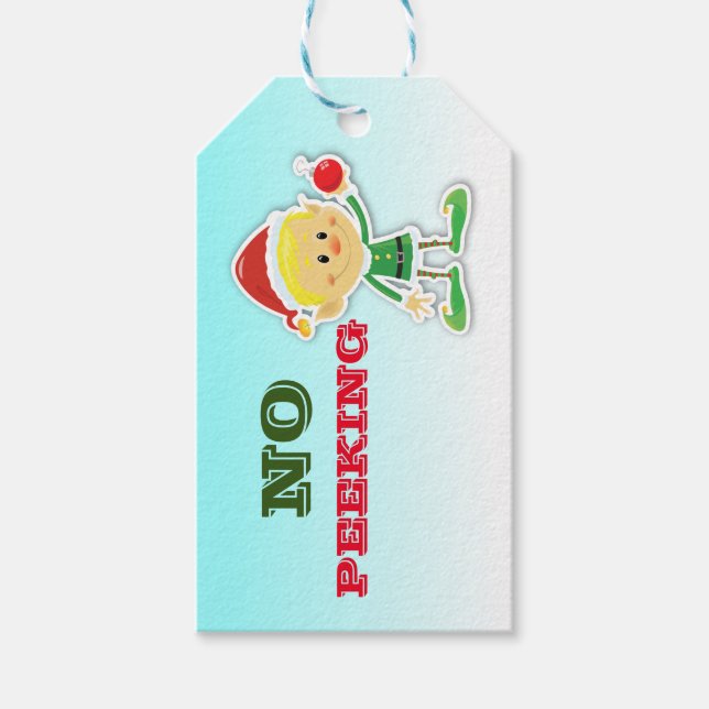 Noël Elf "No Peeking" Cadeau Étiquette (Devant)